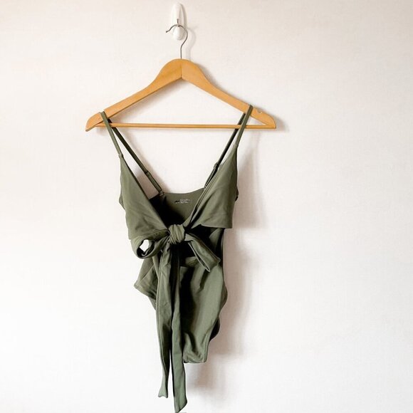 Aerie Wrap One Piece Swimsuit Bathing Suit Olive Green Sz Small - Picture 4 of 9